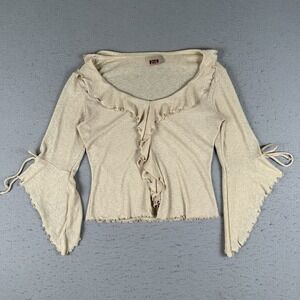 Y2K JNT Apparel Cream Ruffle Bell Sleeve Cardigan Fairycore Top Blouse Small
